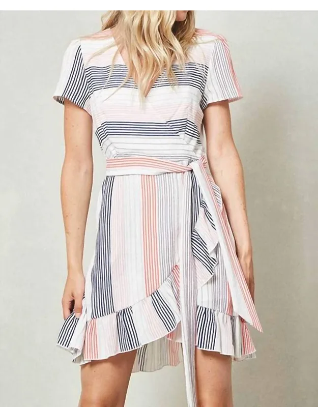 Striped Wrap Mini Dress