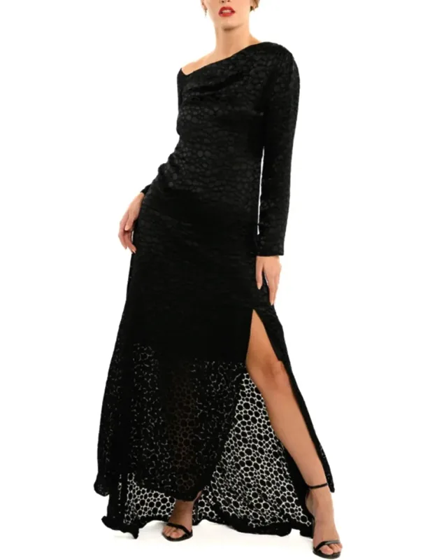 Asymmetrical Shoulder Evening Maxi Dress