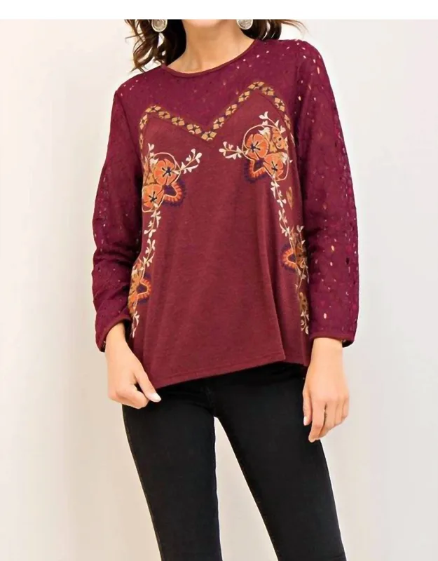 Embroidered Floral Eyelet Lace Blouse