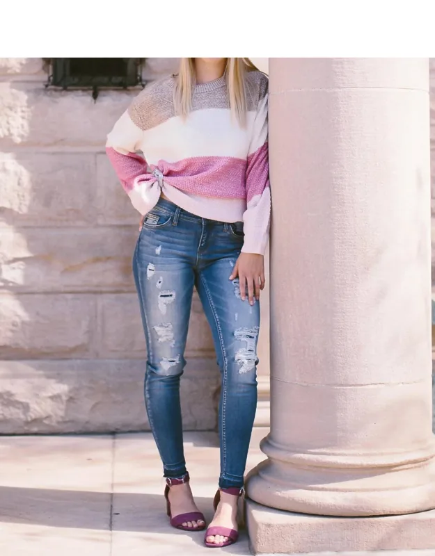 Color Block Striped Knit Sweater