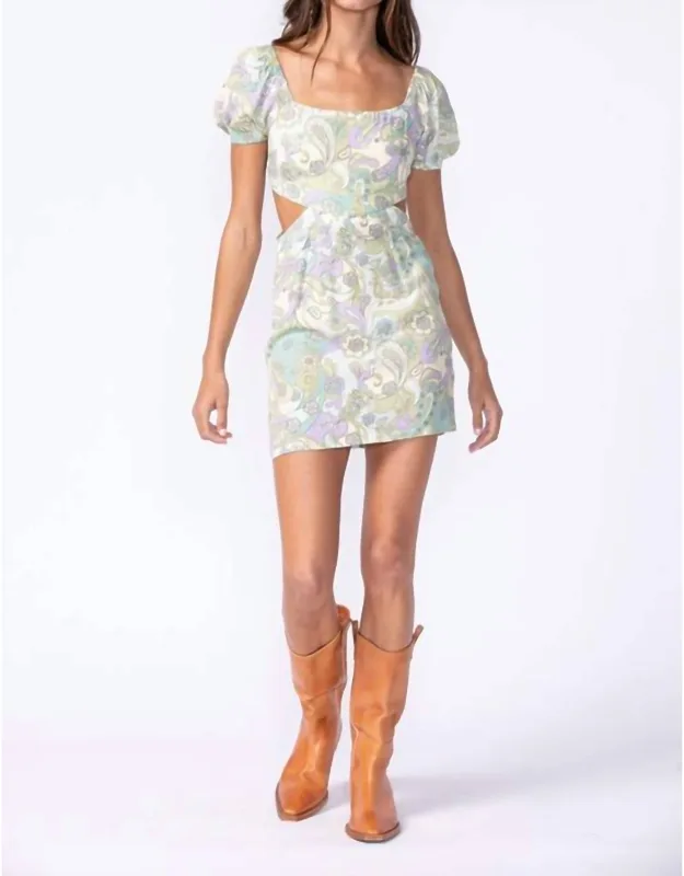 Smocked Detail Cutout Floral Dress