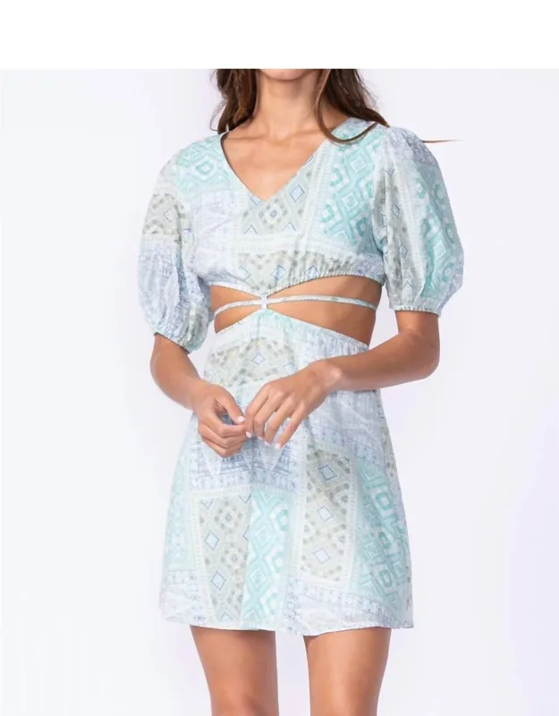 Boho Print Cutout Tie Detail Dress