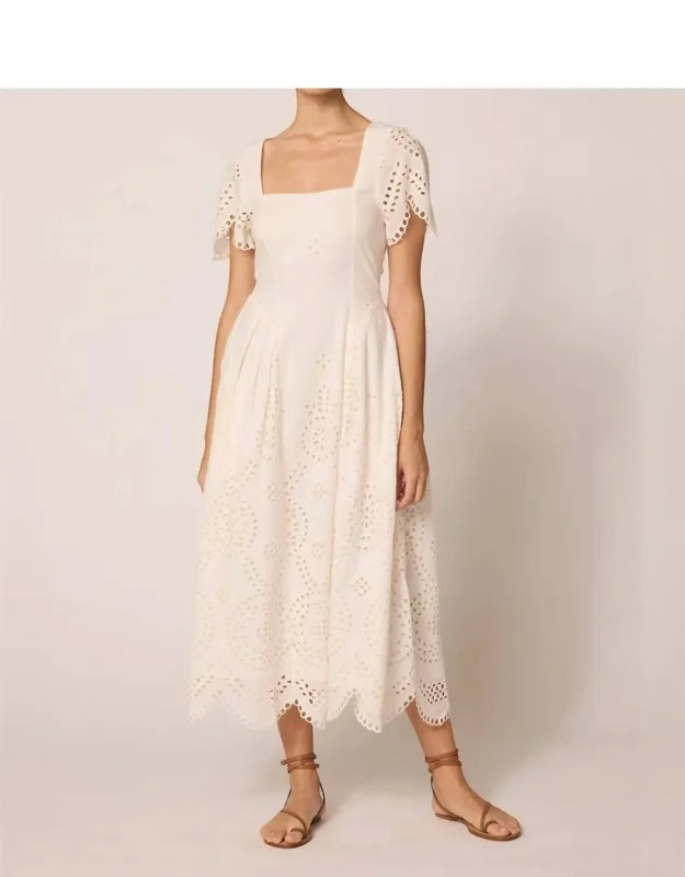 Yesenia Midi Dress With Functional Pockets And Scalloped Edges