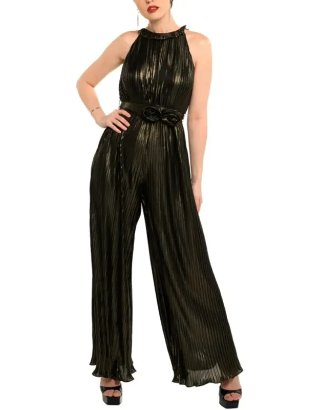 Metallic Pleated Wide Leg Jumpsuit