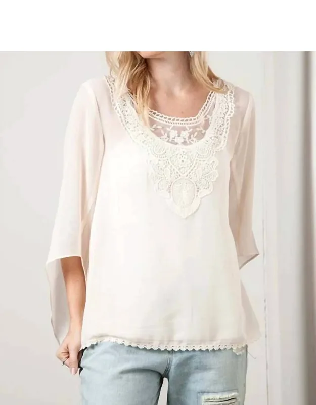 Lace Patch Scoopneck Blouse