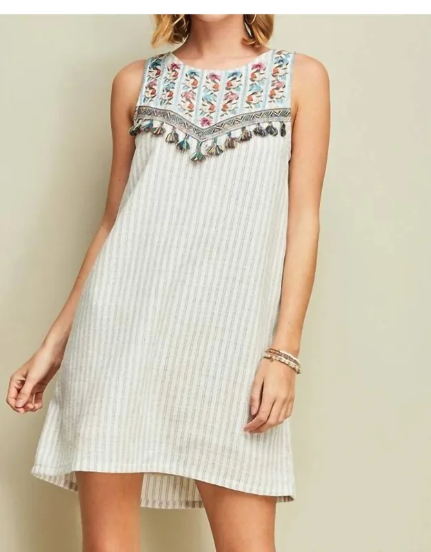 Embroidered Tassel Mini Dress
