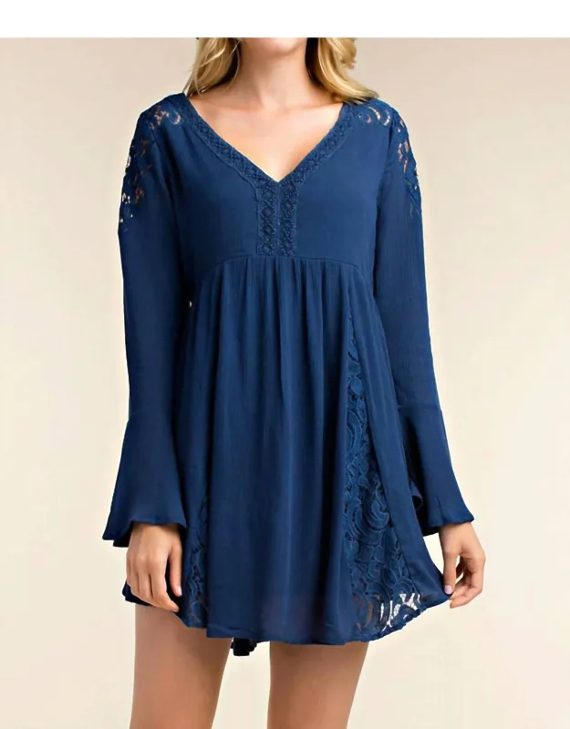 Long Sleeve Lace V-neck Mini Dress