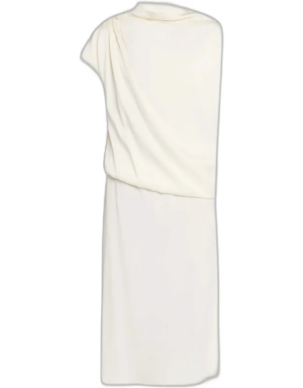 Draped Asymmetric Midi Dress