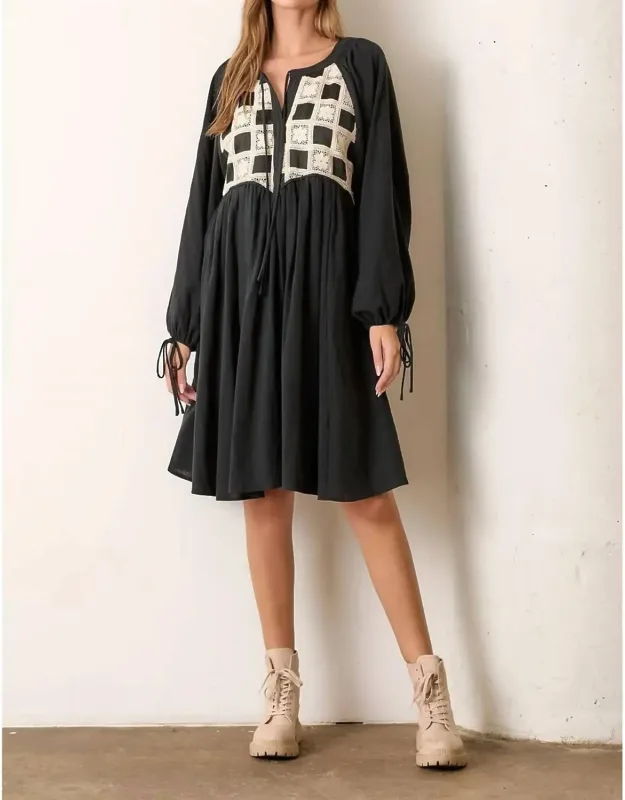 Textured Checker Pattern Dress