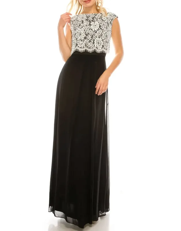 Embellished Lace Top Evening Dress