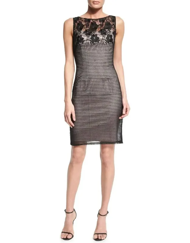 Sleeveless Illusion Neck Lace Dress