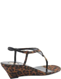Fabric Sandals With Mid Heel And Leather Sole