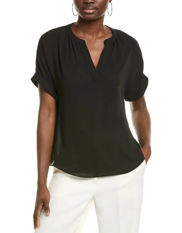 Split Neck Rolled Cuff Blouse