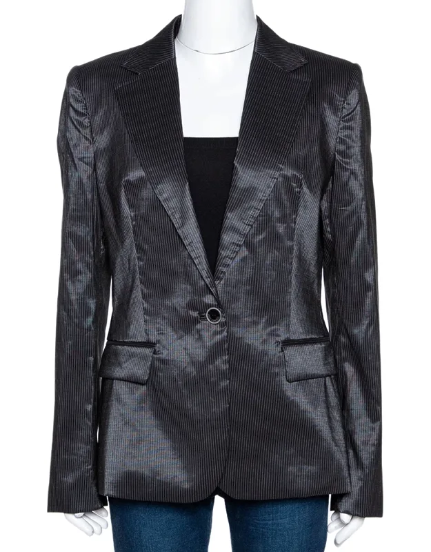 Just Cavalli Striped Blazer With Notched Lapels And Single Button Closure