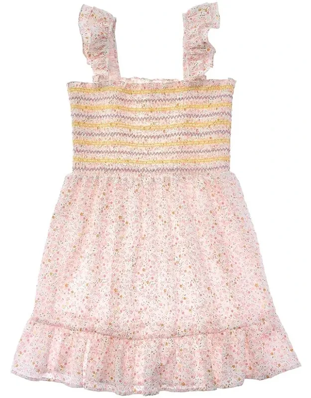 Dress With Smocked Front And Ruffle Trim