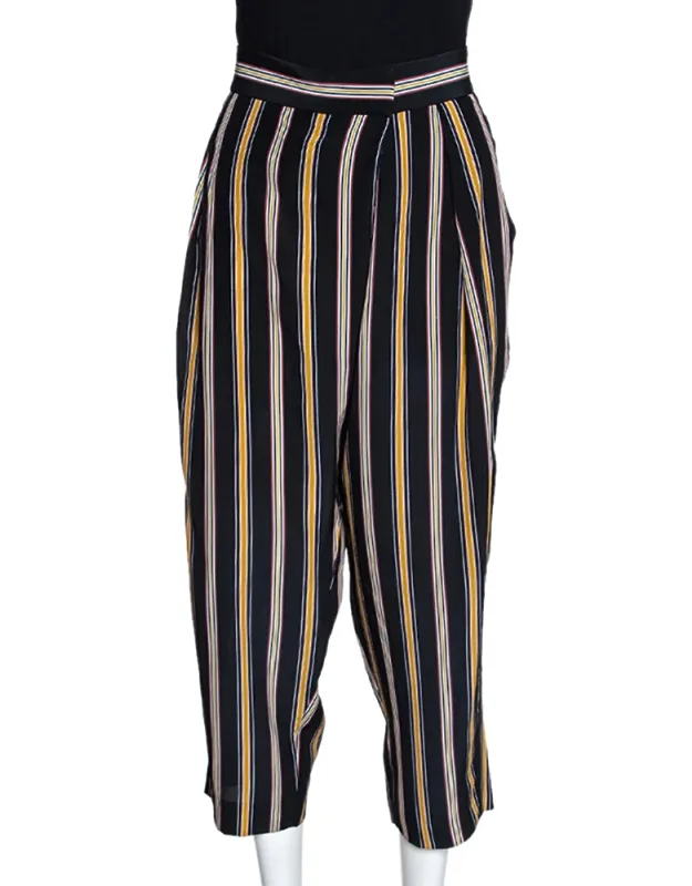 Multicolor Silk Rough Striped Cropped Trousers