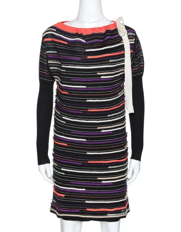 Embossed Stripe Lurex Wool Knit Mini Dress
