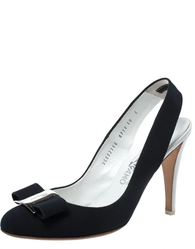 Canvas And Croc Embossed Leather Vara Bow Slingback Sandals