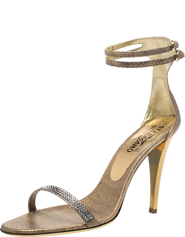 Gold Snakeskin Ankle Strap Sandals
