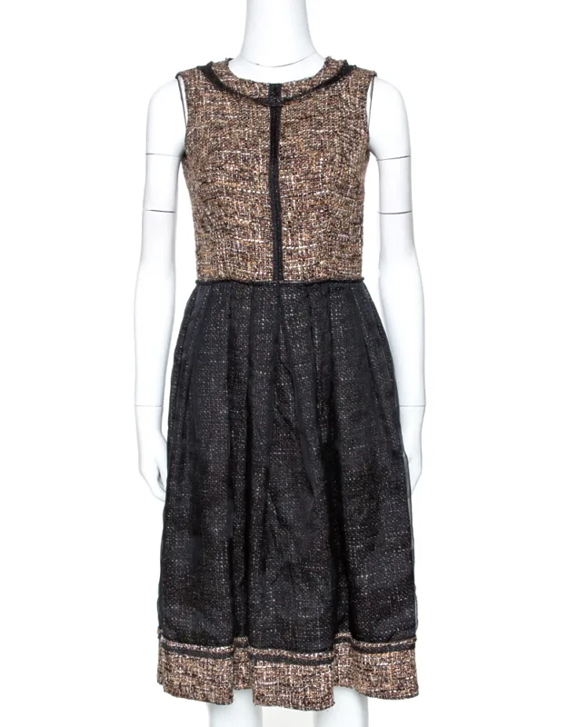 Tweed Silk Overlay Flared Dress