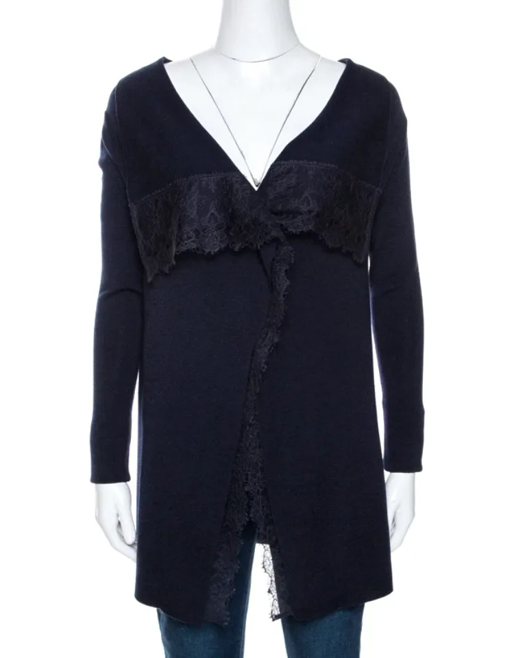 Knit Lace Trim Waterfall Front Cardigan