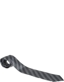 Vintage Grey Geometric Patterned Jacquard Silk Tie