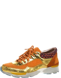 Multicolor Tweed Suede And Metallic Leather Lace Up Sneakers With Comfortable Insoles And Tough Rubber Soles