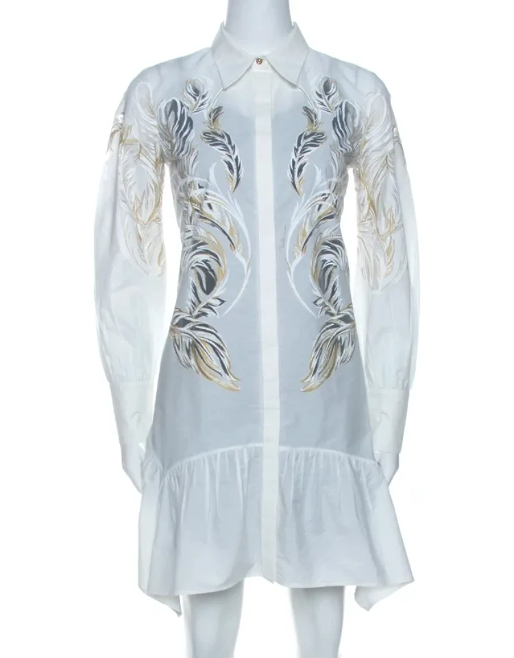 Brasso Feather Print Cotton Shirt Dress
