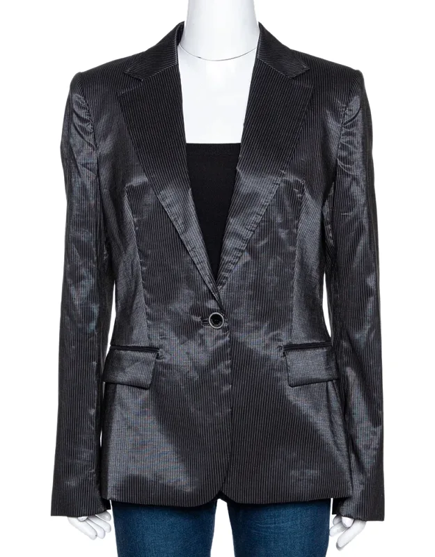 Just Cavalli Striped Blazer With Notched Lapels And Single Button Closure