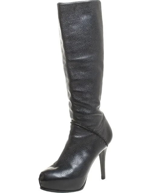 Textured Leather Mid Calf Platform Boots