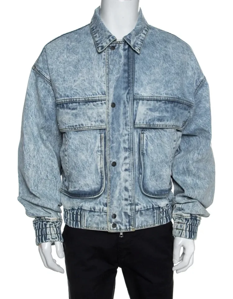 Acid Washed Denim Zip Front Bomber Jacket