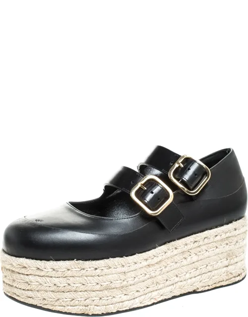 Leather Buckle Detail Platform Espadrilles