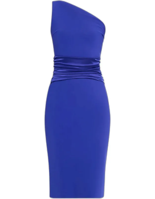 Ruched One-shoulder Bodycon Satin Dress