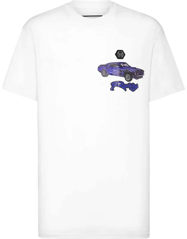 Jersey T-shirt Round Neck Ss Racing With Rib Knit Neckline And Logoed Patch