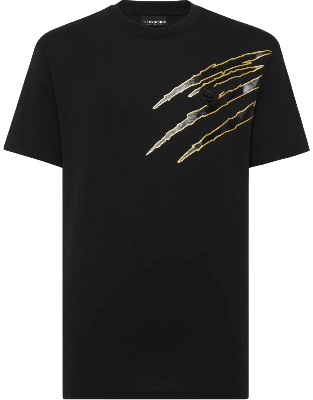 Cotton T-shirt Round Neck Ss Lamina Scratch With Injection Molded Prints And Rib Knit Neckline