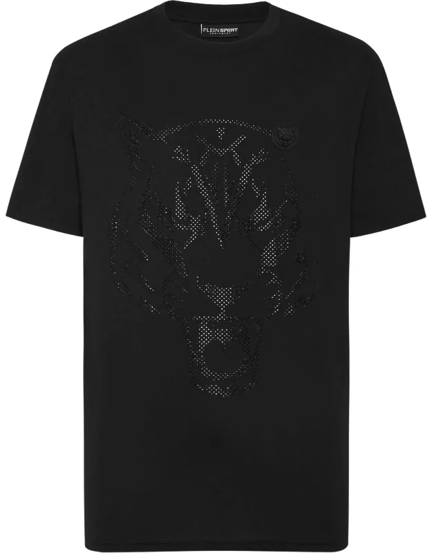 Cotton T-shirt Round Neck Ss Lamina Tiger With Injection Molded Prints And Rib Knit Neckline