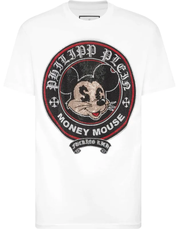 Jersey T-shirt Round Neck Ss With Rhinestoned Pattern And Rib Knit Neckline
