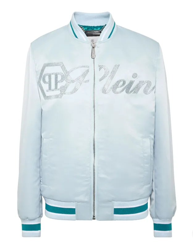 Satin Bomber Jacket With Logo Embellishment