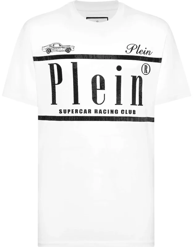 Jersey T-shirt Round Neck Ss With Rhinestoned Pattern And Rib Knit Neckline