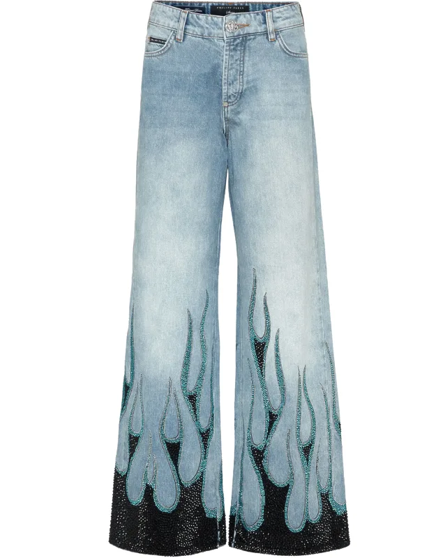 Skater Fit Trousers With Rhinestones Application