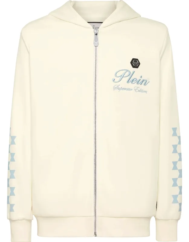 Hoodie Sweatjacket Cote D Azur Checkmate With Soft Blend Cotton Fleece And Zip Fastening