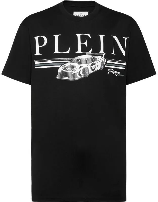Jersey T-shirt Round Neck Ss Racing With Rib Knit Neckline And Pattern Printed At Front