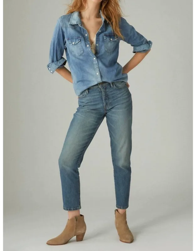High Rise Drew Mom Jean - Tapered Straight Leg, Vintage Wash