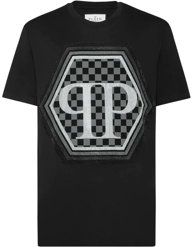Jersey T-shirt With Round Neck And Strass Hexagon