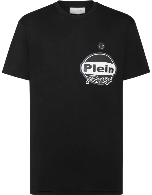 Jersey T-shirt Round Neck Ss Racing With Rib Knit Neckline And Logoed Patch