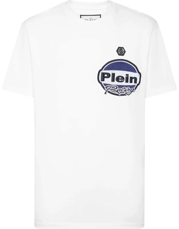 Jersey T-shirt Round Neck Ss Racing With Embroidered Patch And Rib Knit Neckline