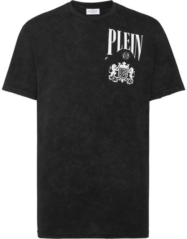 Jersey T-shirt Round Neck Ss With Destroyed Effect And Logoed Patch