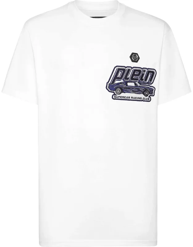 Jersey T-shirt Round Neck Ss Racing With Embroidered Patch And Rib Knit Neckline
