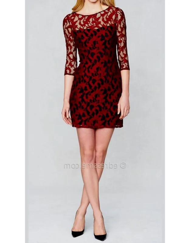 3/4 Sleeve Illusion Lace Party Dress