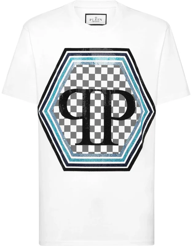 Jersey T-shirt With Round Neck And Strass Hexagon